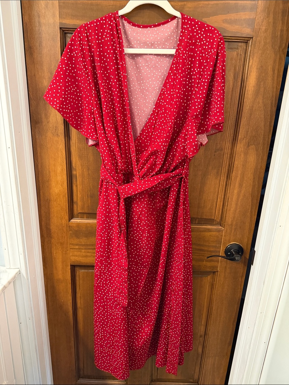 SHEIN Red Polka Dot Wrap Midi Dress